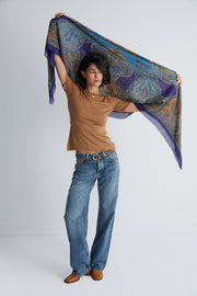 Lacivert Jas Desenli Kare Şal 140x140 cm