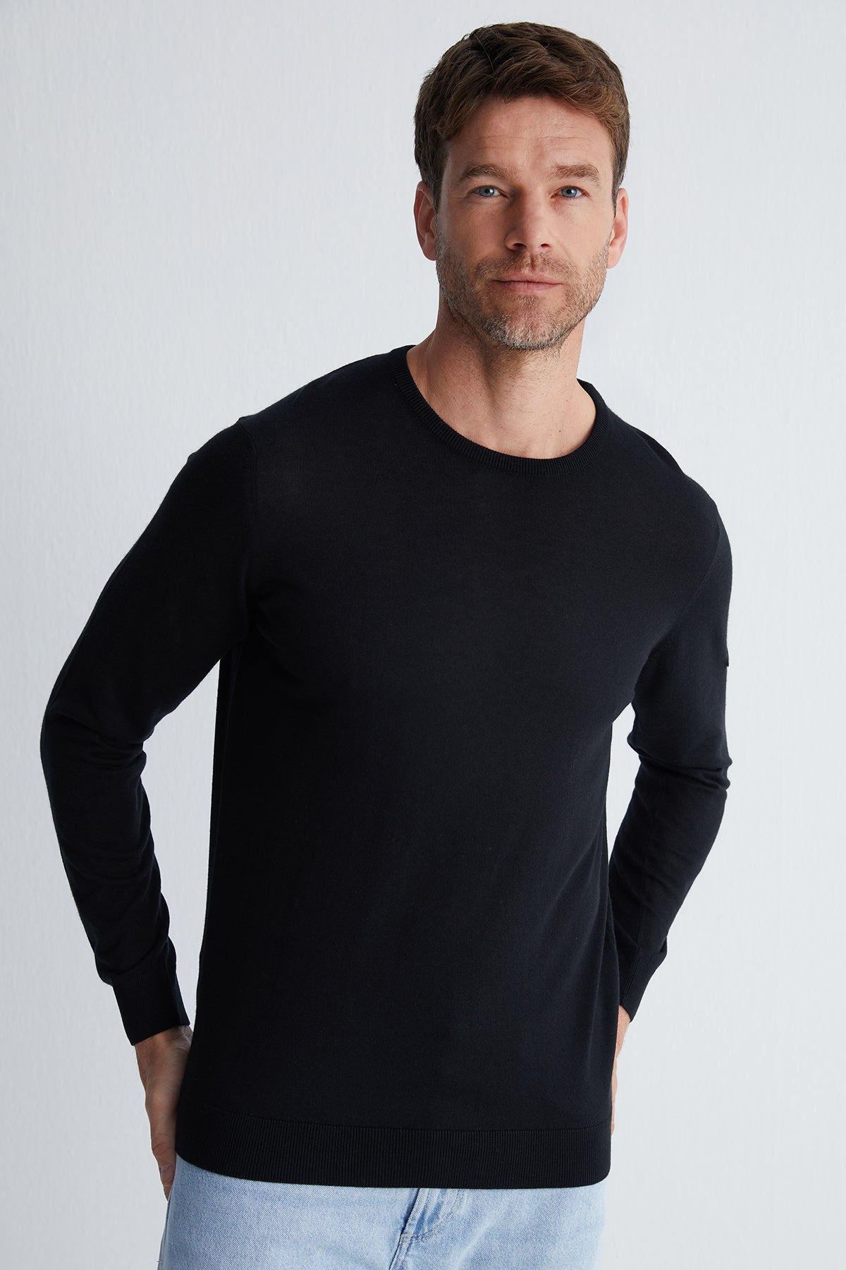 Siyah Paul İpek Kaşmir Yuvarlak Yaka Triko