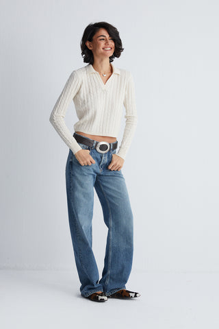 Ekru Amelia Polo Yaka Crop Kazak