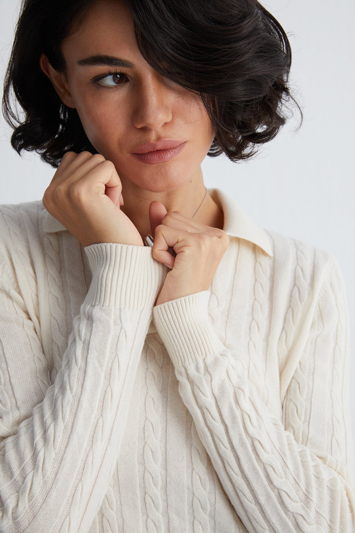 Ekru Amelia Polo Yaka Crop Kazak