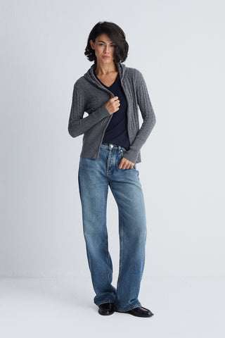 Gri Amelia Yün Kaşmir Kapüşonlu Hırka