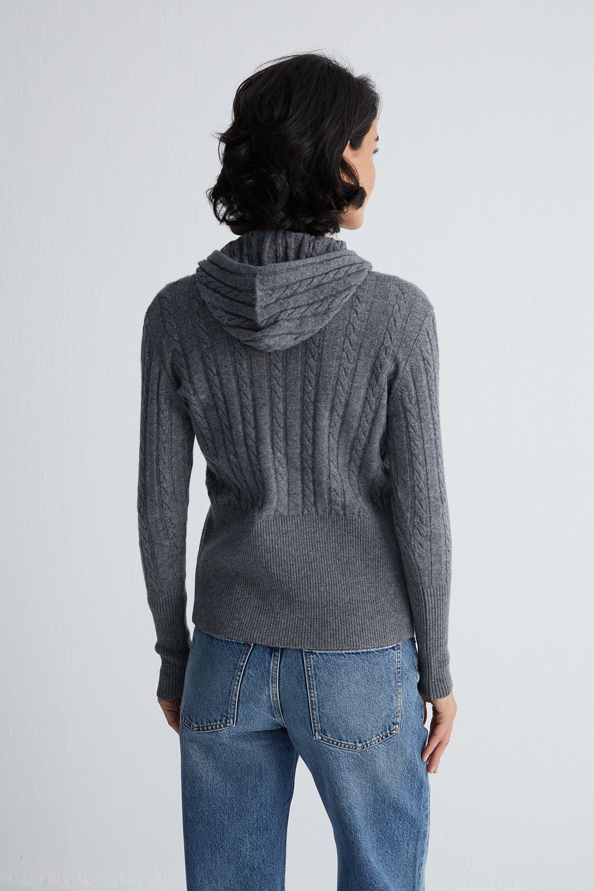 Gri Amelia Yün Kaşmir Kapüşonlu Hırka