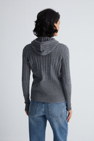 Gri Amelia Yün Kaşmir Kapüşonlu Hırka