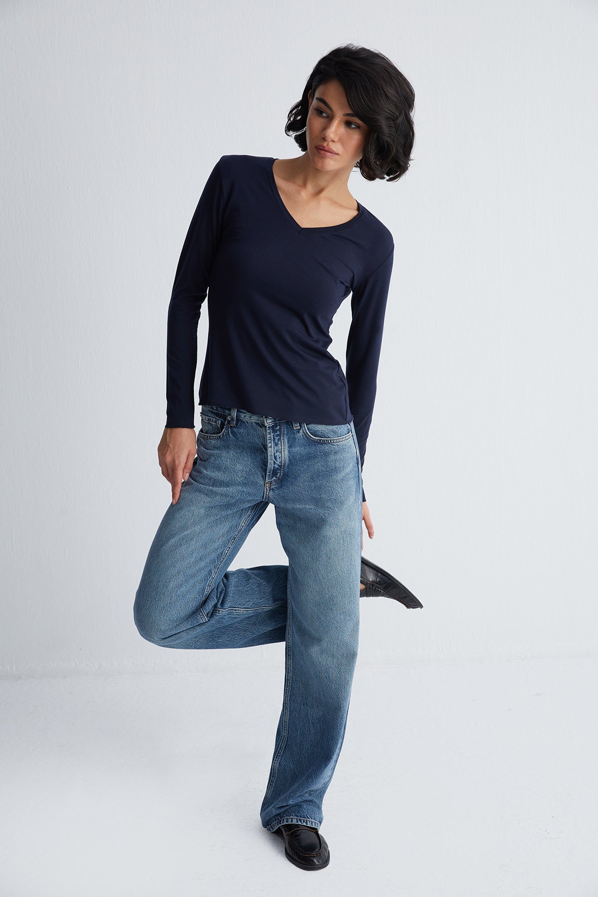 Lacivert Ultralight V Yaka Üst