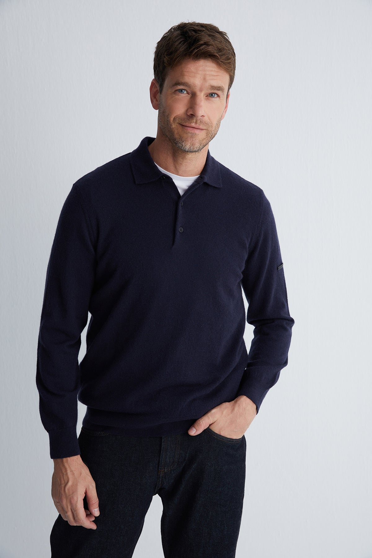 Lacivert Saf Kaşmir Erkek Polo Kazak