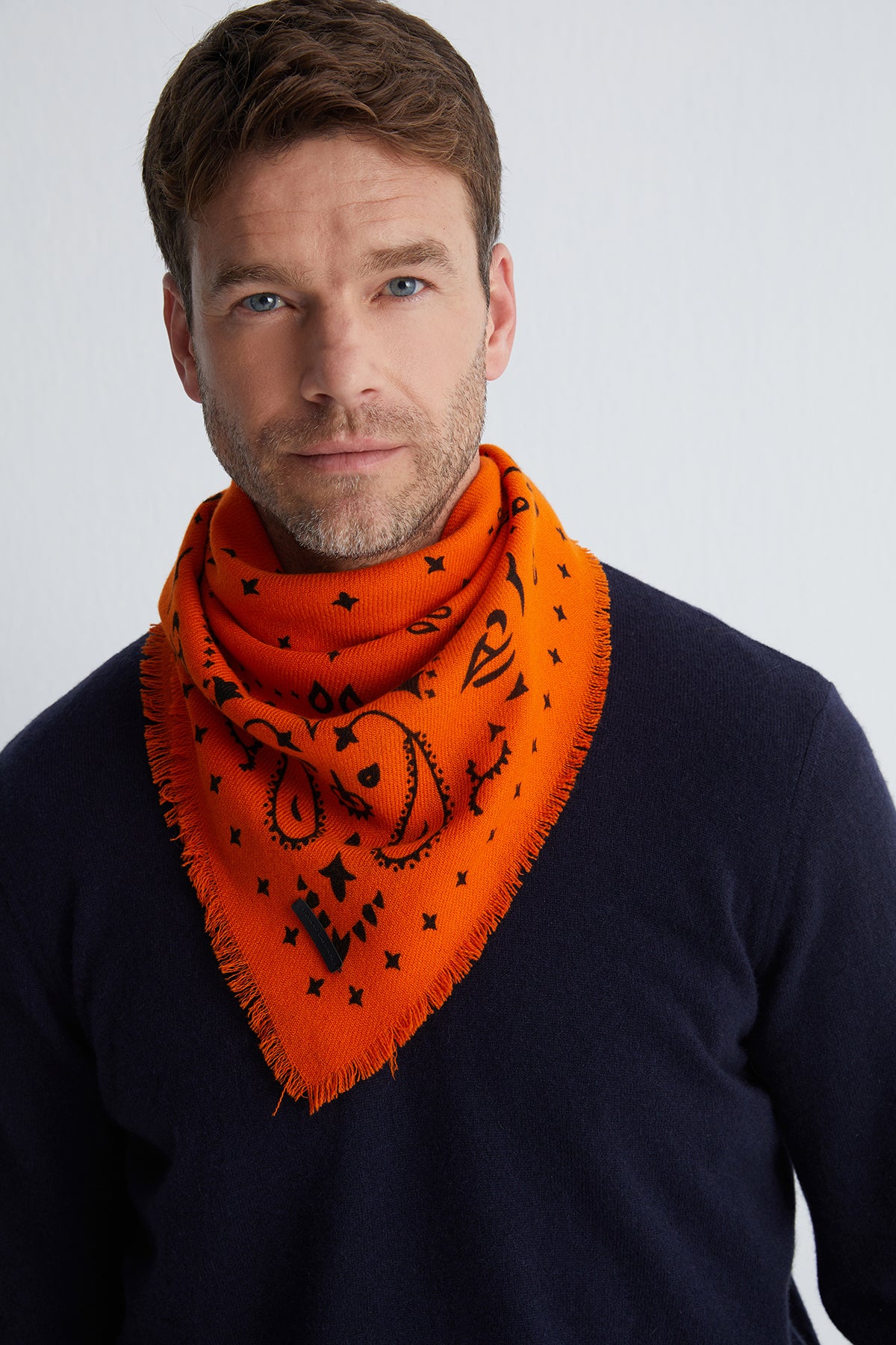 Turuncu Jas Desenli Kare Şal 70x70 cm