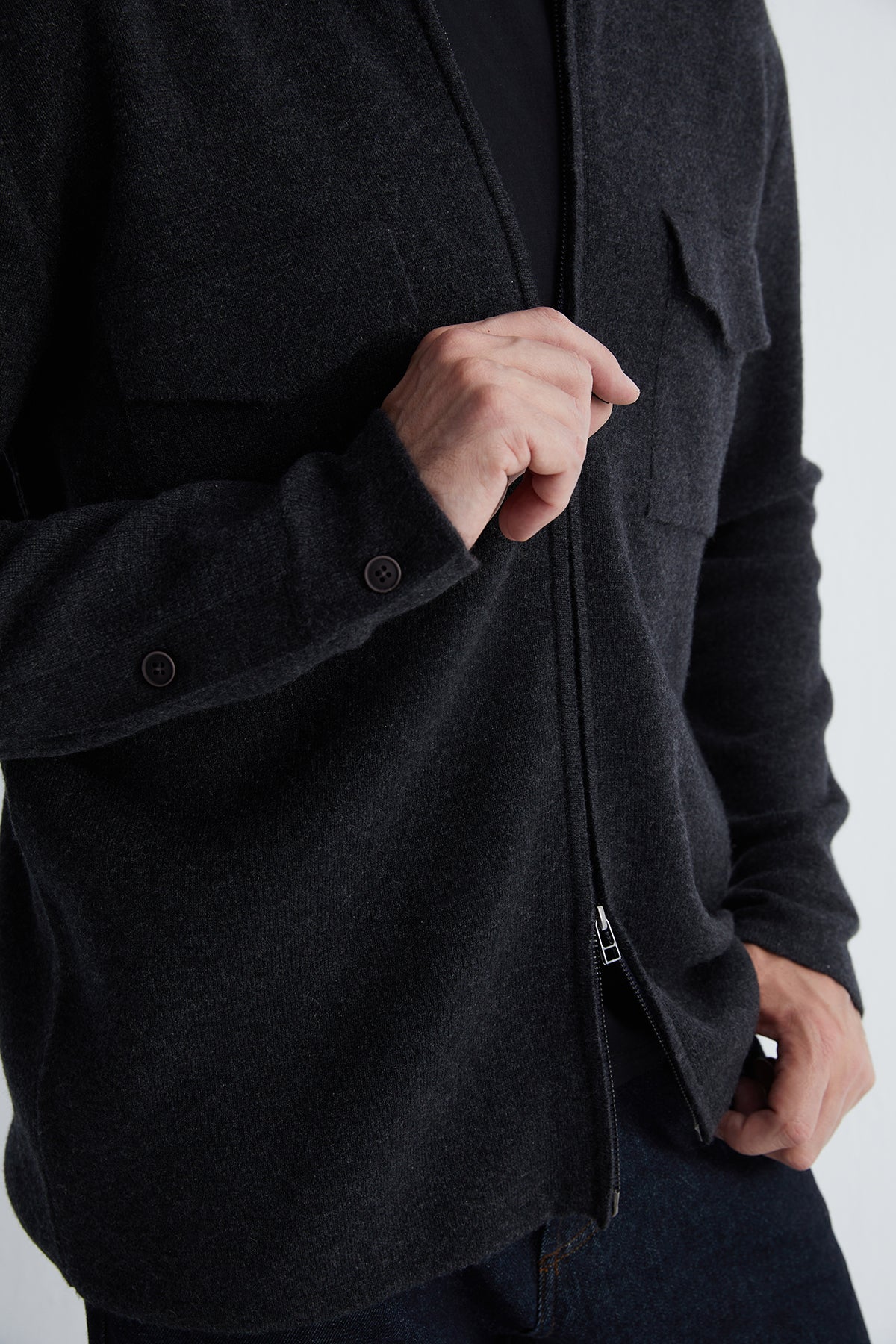 Gri Saf Kaşmir Çelik Örgü Erkek Ceket