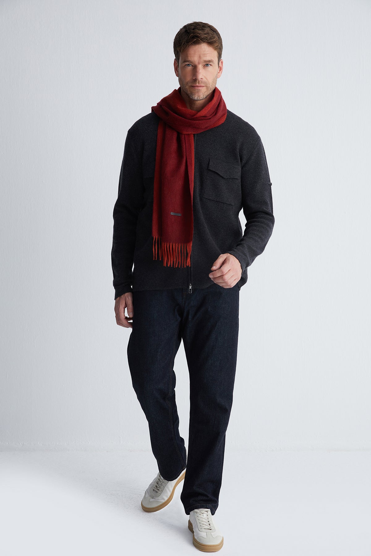 Gri Saf Kaşmir Çelik Örgü Erkek Ceket