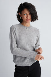 Gri Alexia Kaşmirli İşlemeli Yuvarlak Yaka Kazak