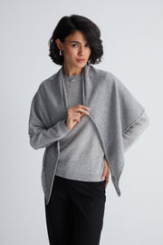 Gri Saf Kaşmir Taşlı Üçgen Şal 105x105x165 cm