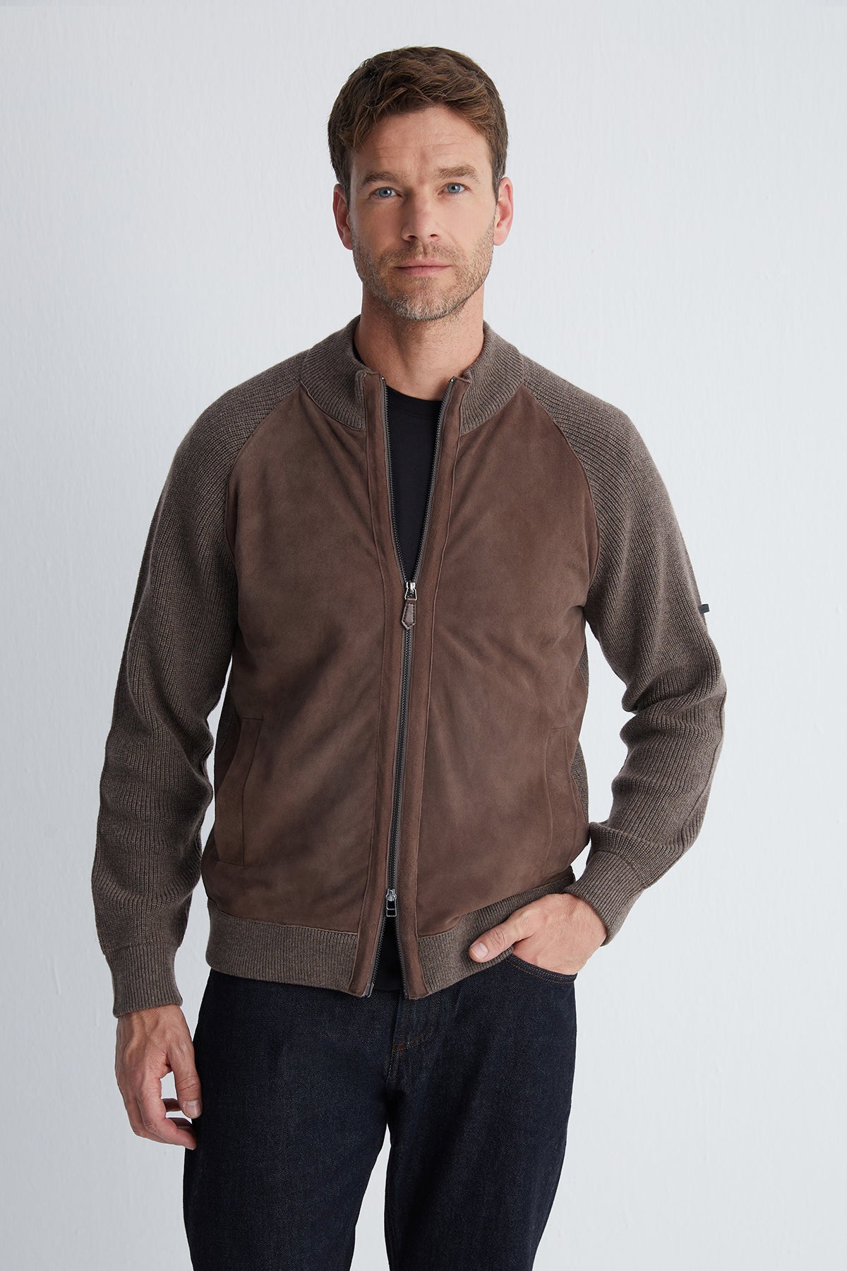 Kahverengi Kaşmirli Süet Erkek Hırka