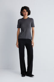 Antrasit Zoe İpek Kaşmir Yuvarlak Yaka Kısa Kollu Triko