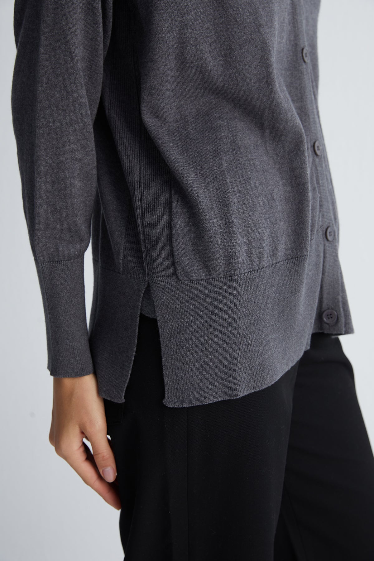 Antrasit Zoe İpek Kaşmir V Yaka Hırka