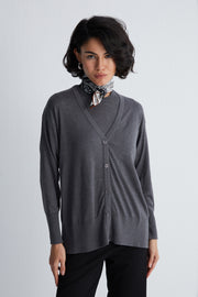 Antrasit Zoe İpek Kaşmir V Yaka Hırka