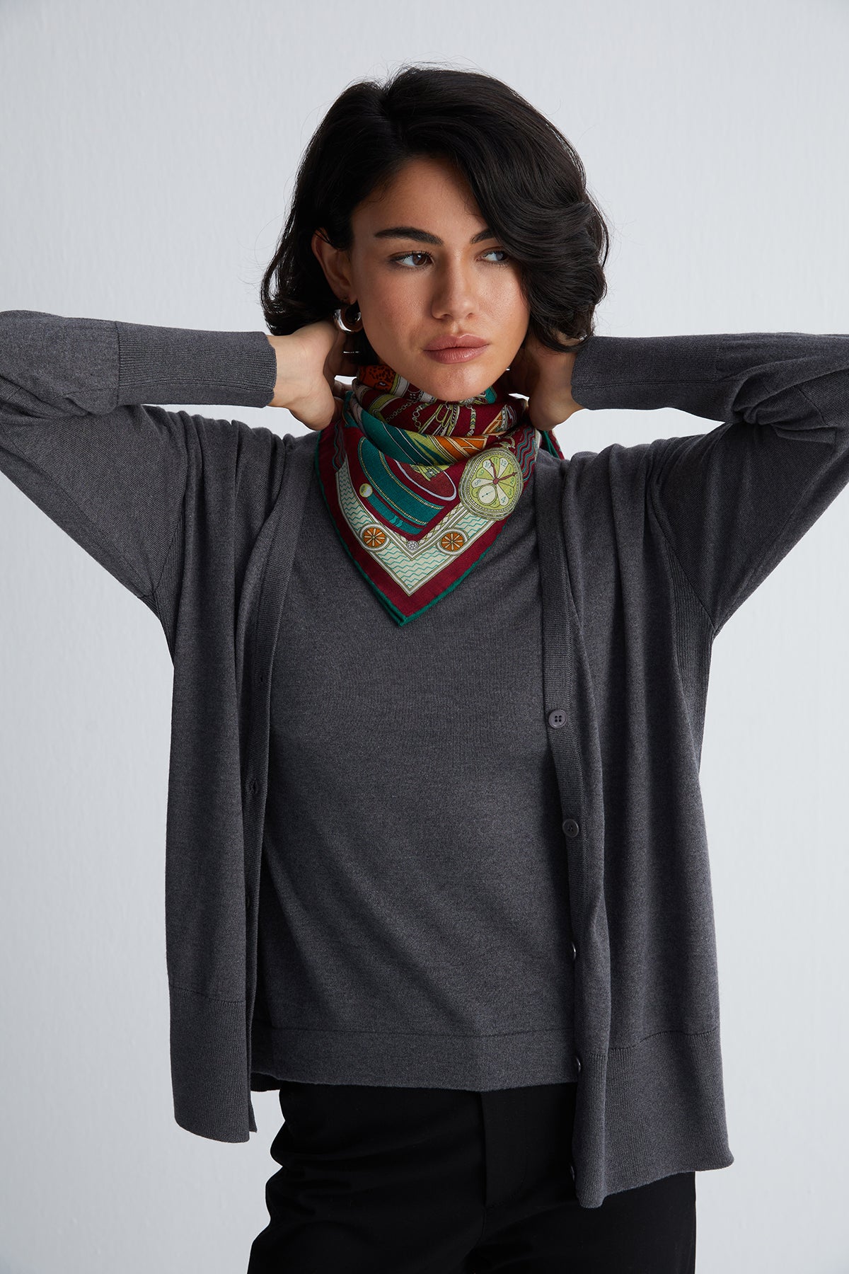 Antrasit Zoe İpek Kaşmir V Yaka Hırka