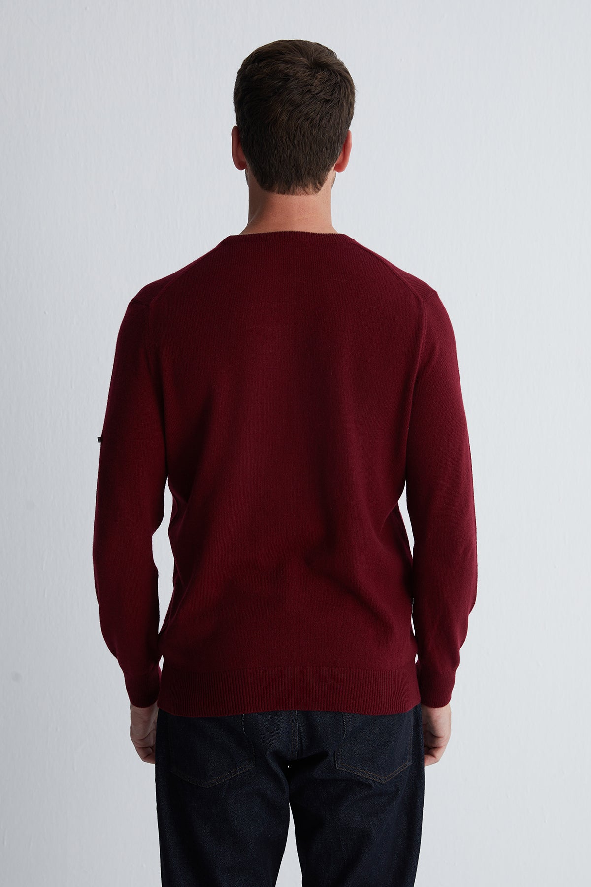 Bordo Franco Saf Kaşmir Bisiklet Yaka Kazak