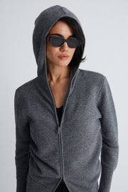 Gri Sky Kaşmirli Taşlı Kapüşonlu Hırka