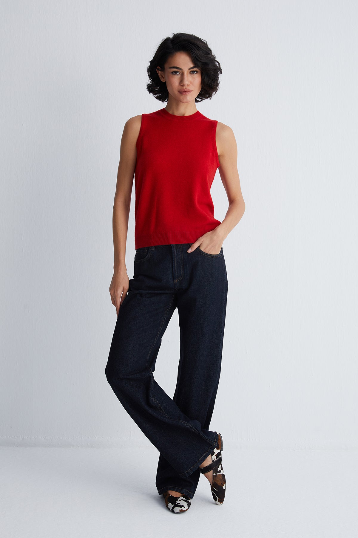 Kırmızı Alexia Saf Kaşmir Yuvarlak Yaka Süveter