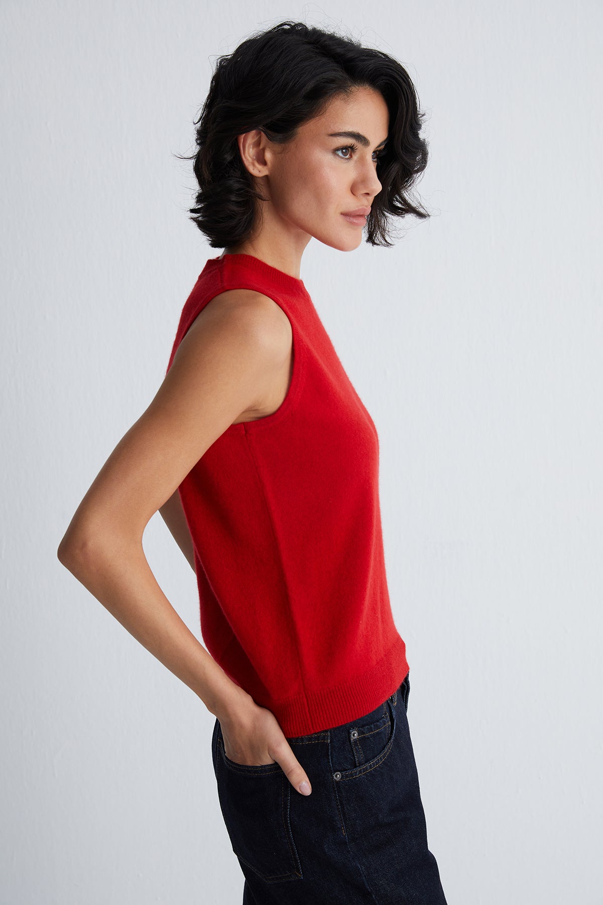 Kırmızı Alexia Saf Kaşmir Yuvarlak Yaka Süveter