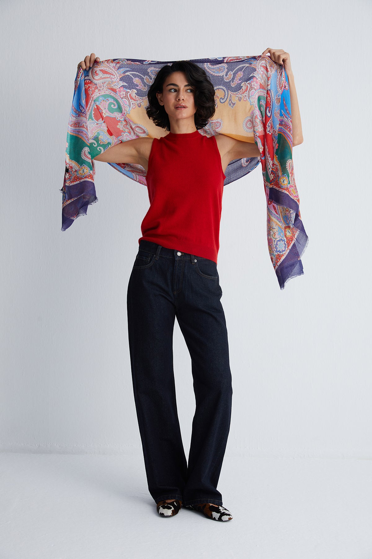 Kırmızı Alexia Saf Kaşmir Yuvarlak Yaka Süveter