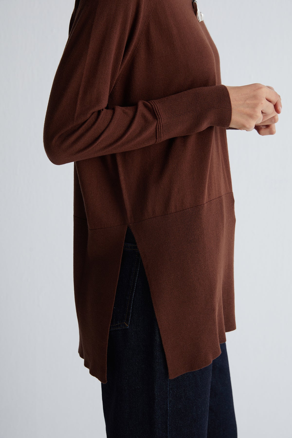 Kahverengi Zoe İpek Kaşmir Yuvarlak Yaka Tunik