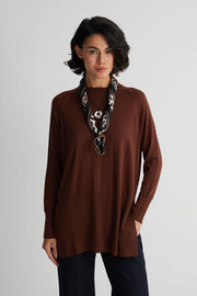 Kahverengi Zoe İpek Kaşmir Yuvarlak Yaka Tunik