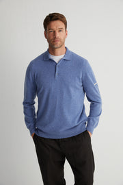 Açık Denim Saf Kaşmir Erkek Polo Kazak