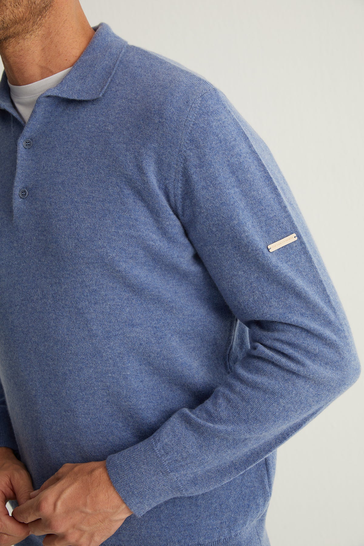 Açık Denim Saf Kaşmir Erkek Polo Kazak