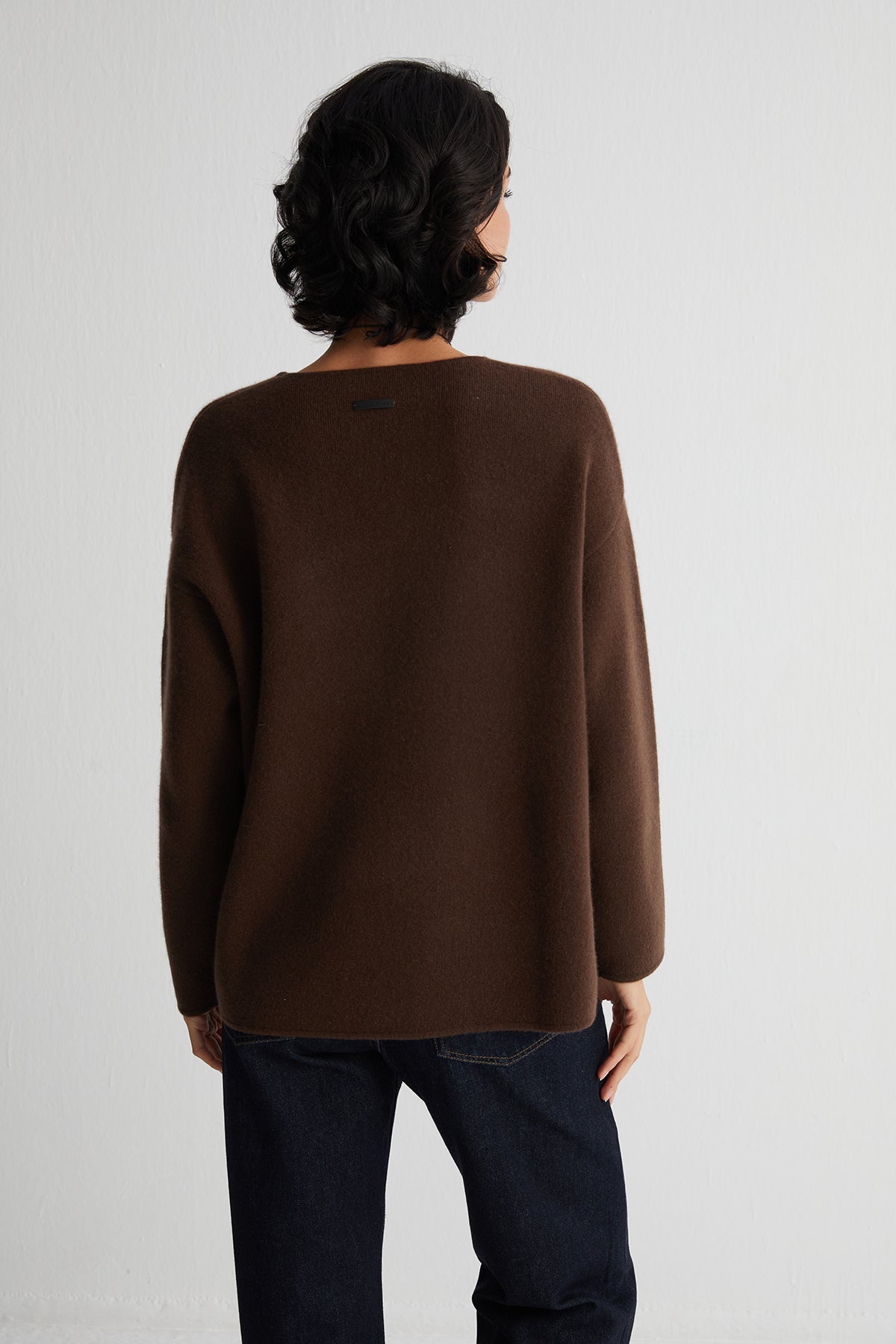 Kahverengi Alexia Saf Kaşmir Çelik Örgü Kazak