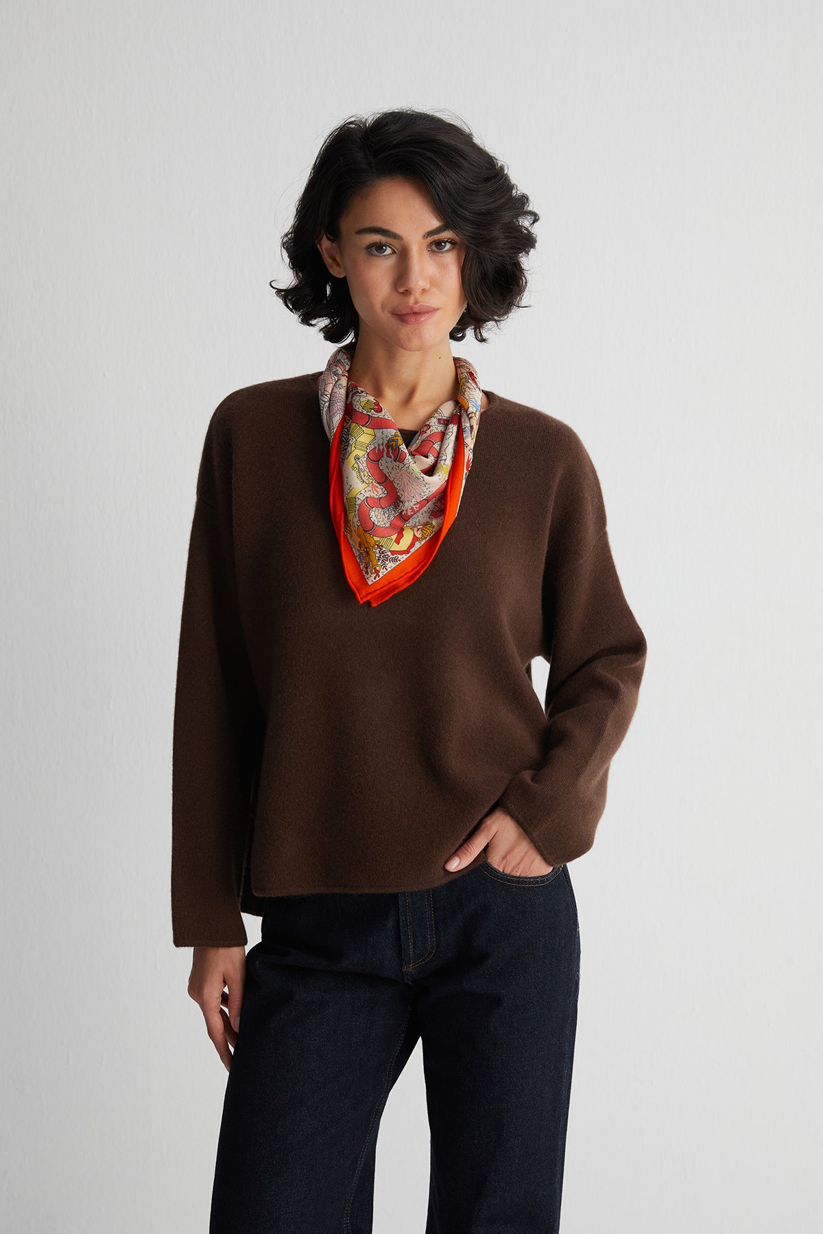 Turuncu Lea Saf Kaşmir Baskılı Eşarp 70x 70 cm