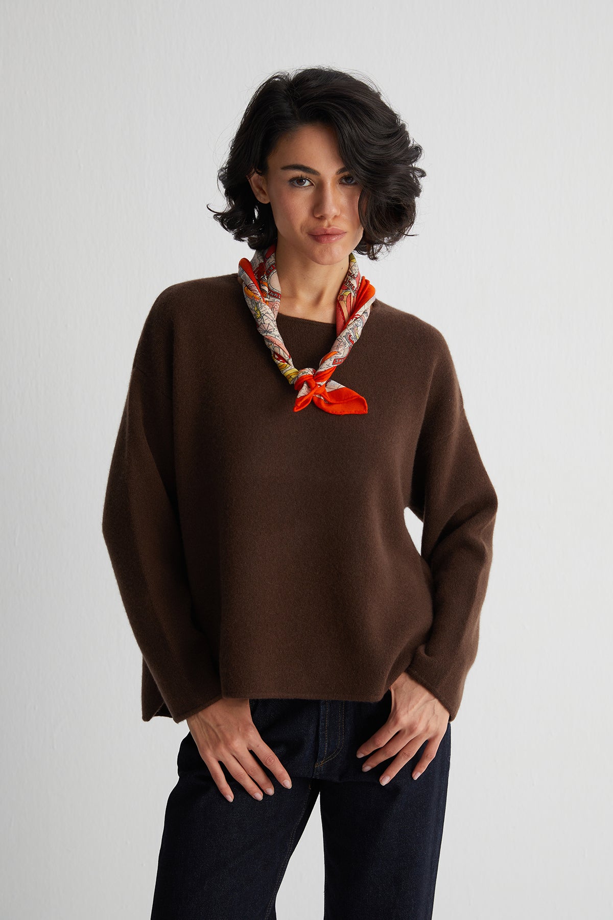 Turuncu Lea Saf Kaşmir Baskılı Eşarp 70x 70 cm