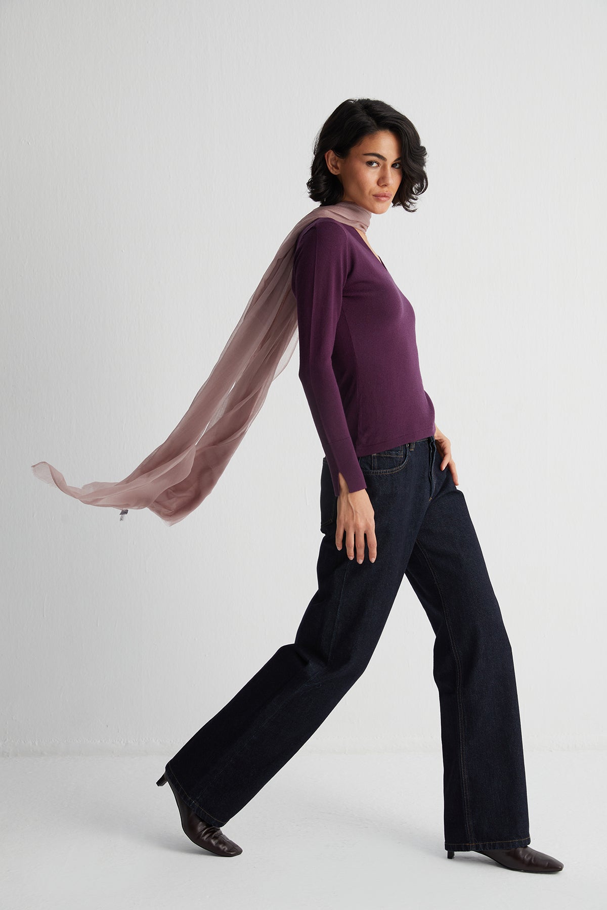 Gül Kurusu Larissa Saf Kaşmir Şal 100x230 cm