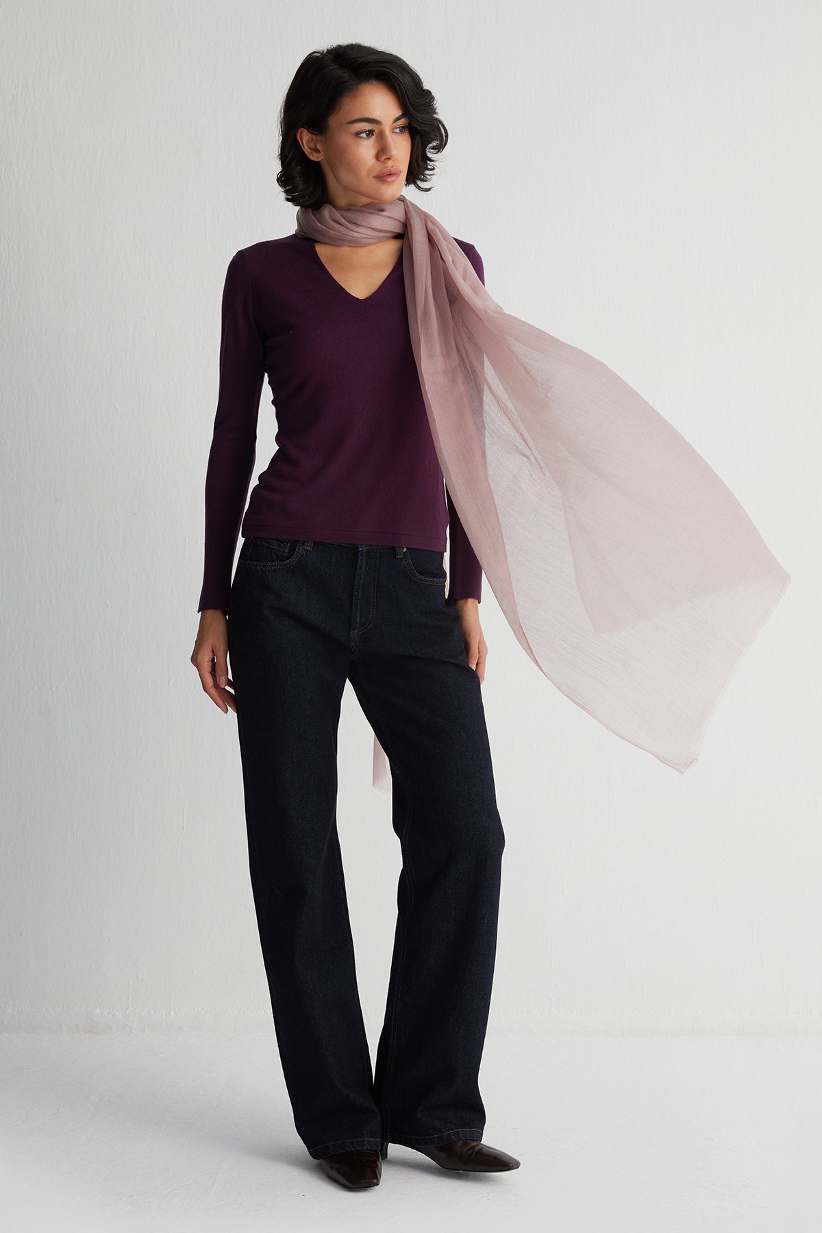 Gül Kurusu Larissa Saf Kaşmir Şal 100x230 cm