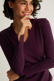 Mürdüm Zoe İpek Kaşmir Derin V Yaka Triko