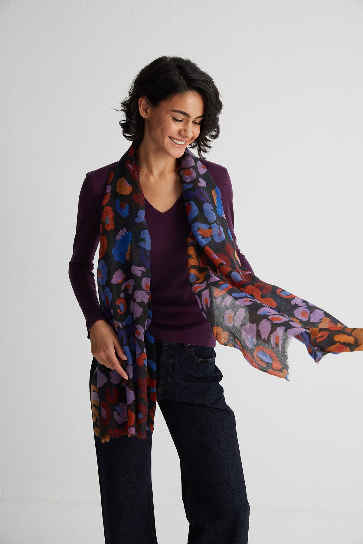 Mürdüm Zoe İpek Kaşmir Derin V Yaka Triko