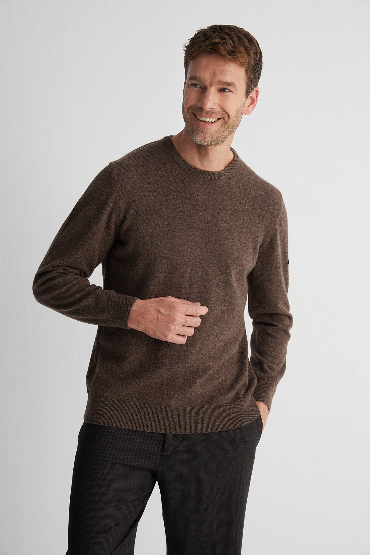 Vizon Saf Kaşmir Yuvarlak Yaka Erkek Kazak