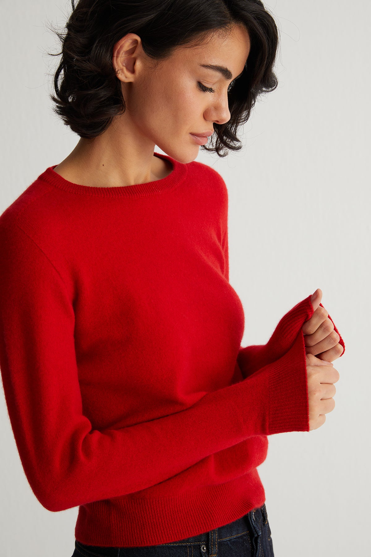 Kırmızı Alexia Saf Kaşmir Yuvarlak Yaka Kazak