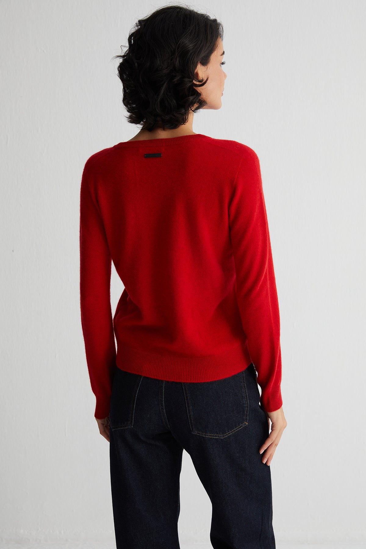 Kırmızı Alexia Saf Kaşmir Yuvarlak Yaka Kazak