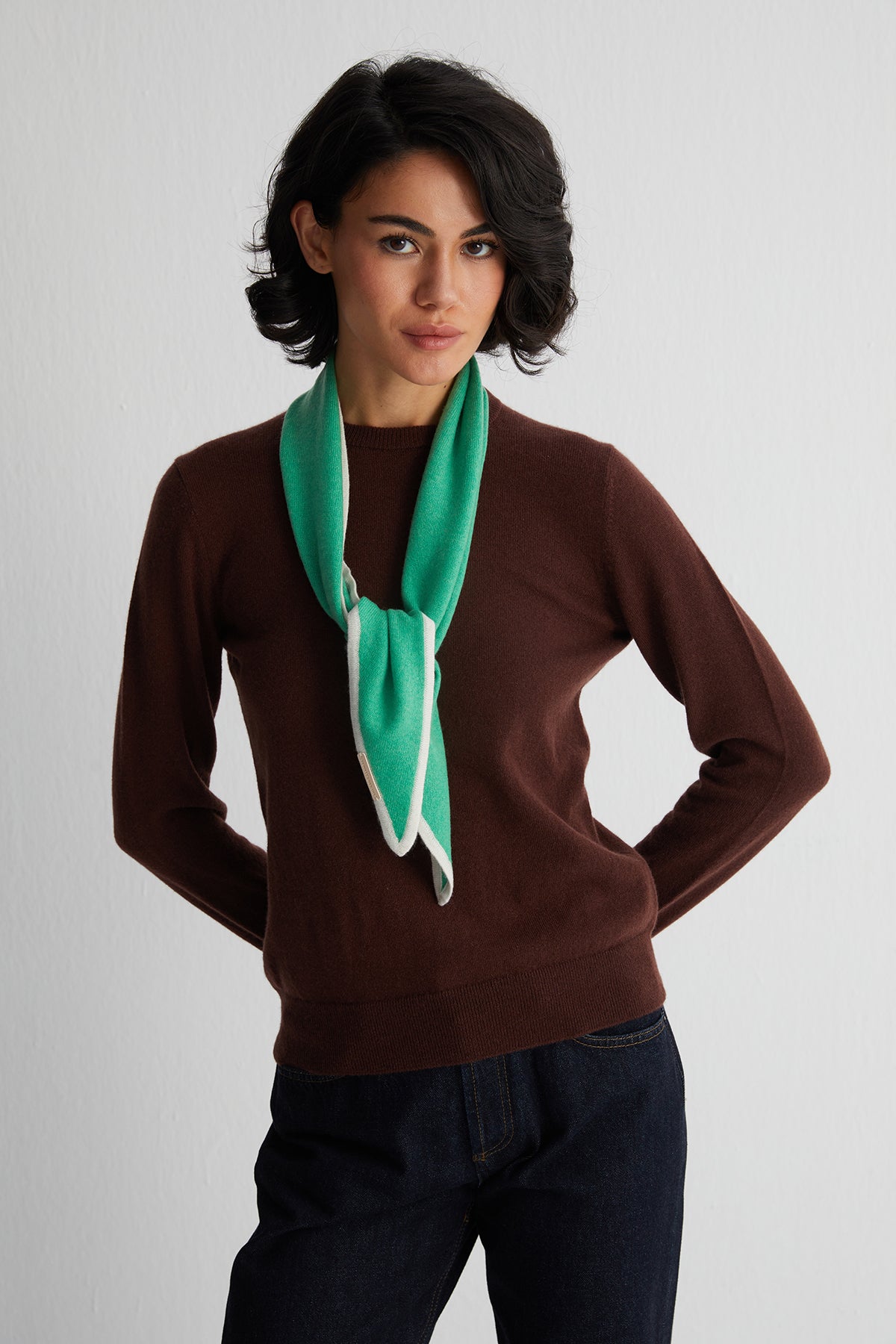 Yeşil Rose Saf Kaşmir Mini Atkı 88x26 cm