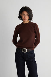 Koyu Kahve Lilly Saf Kaşmir Yuvarlak Yaka Kazak