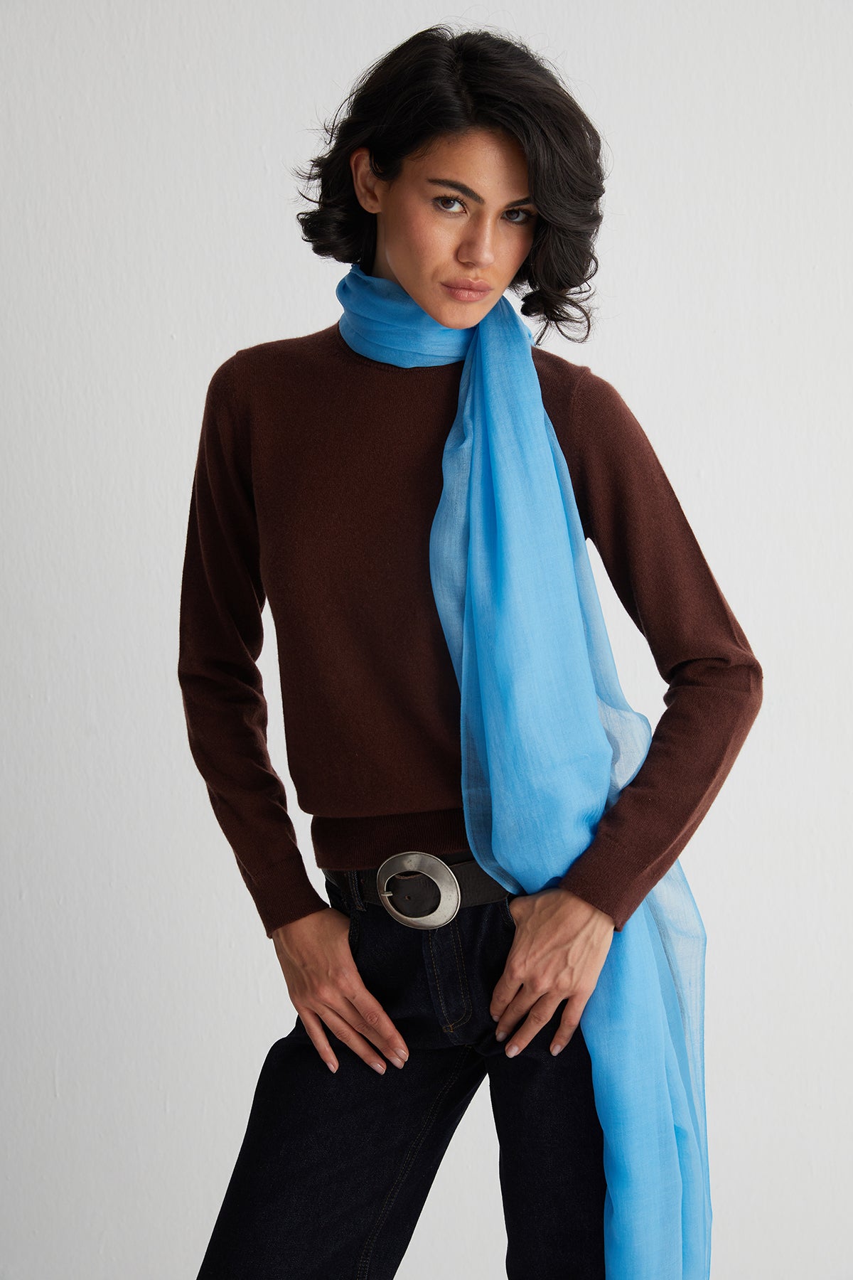 Mavi Larissa Saf Kaşmir Şal 100x230 cm