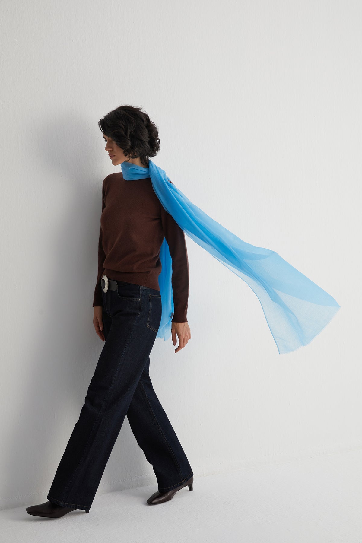 Mavi Larissa Saf Kaşmir Şal 100x230 cm