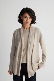 Bej Merill Taşlı Şal Yaka Hırka