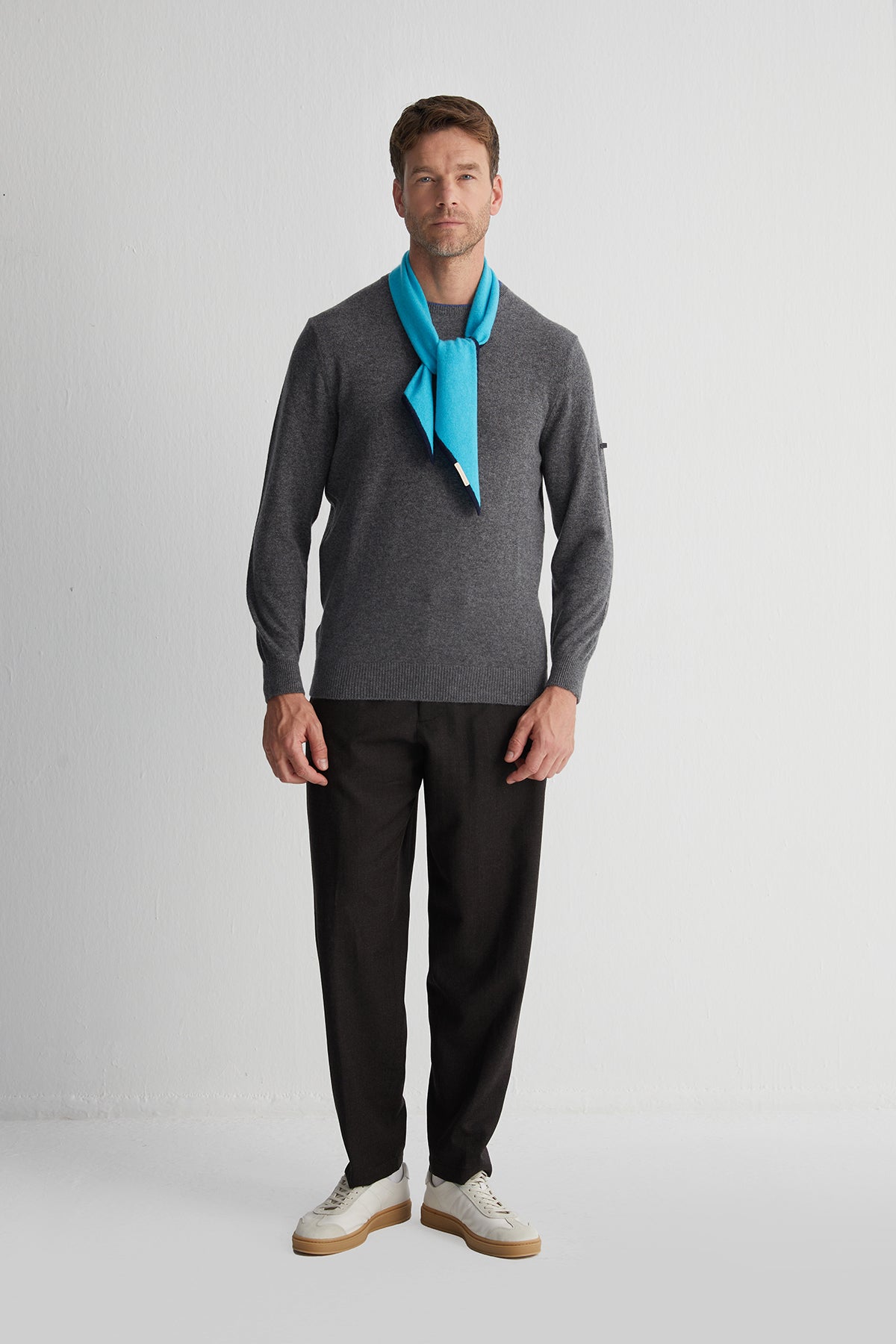 Aqua Rose Saf Kaşmir Mini Atkı 88x26 cm