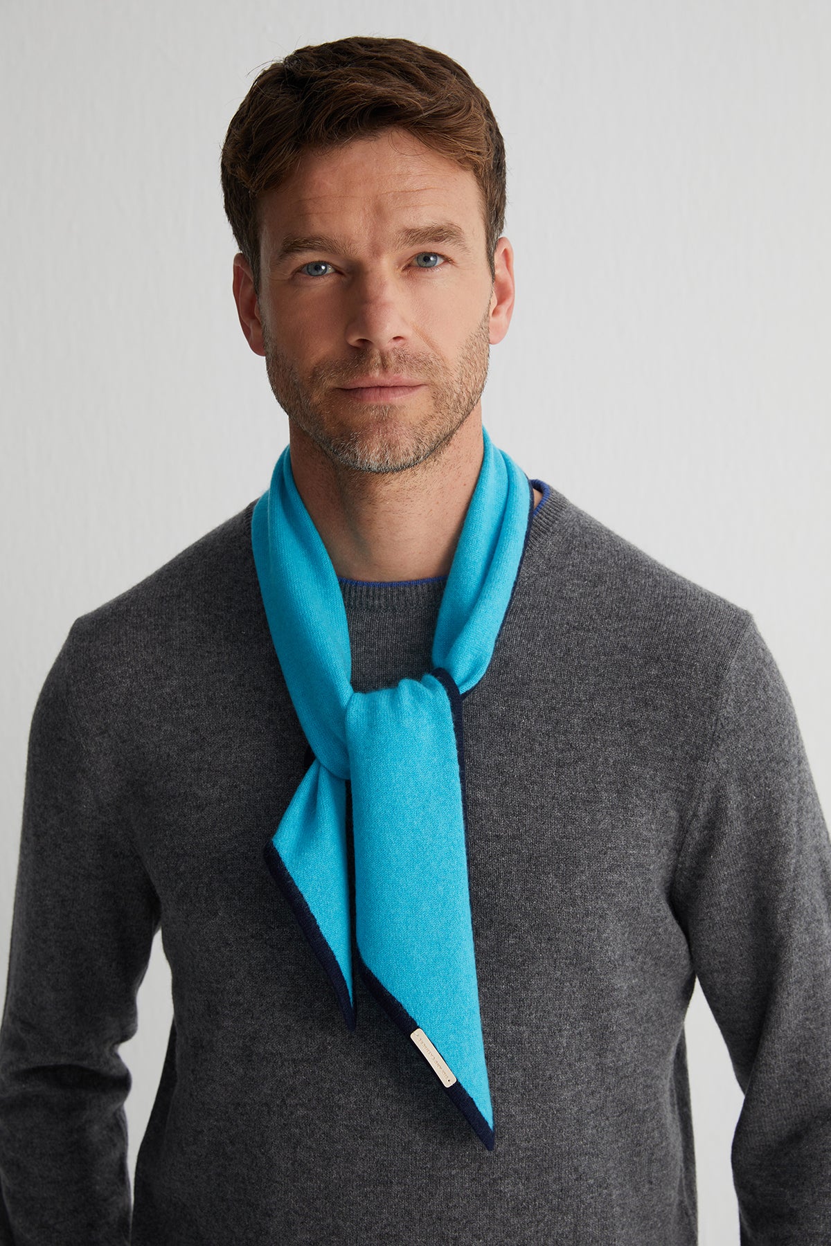 Aqua Rose Saf Kaşmir Mini Atkı 88x26 cm