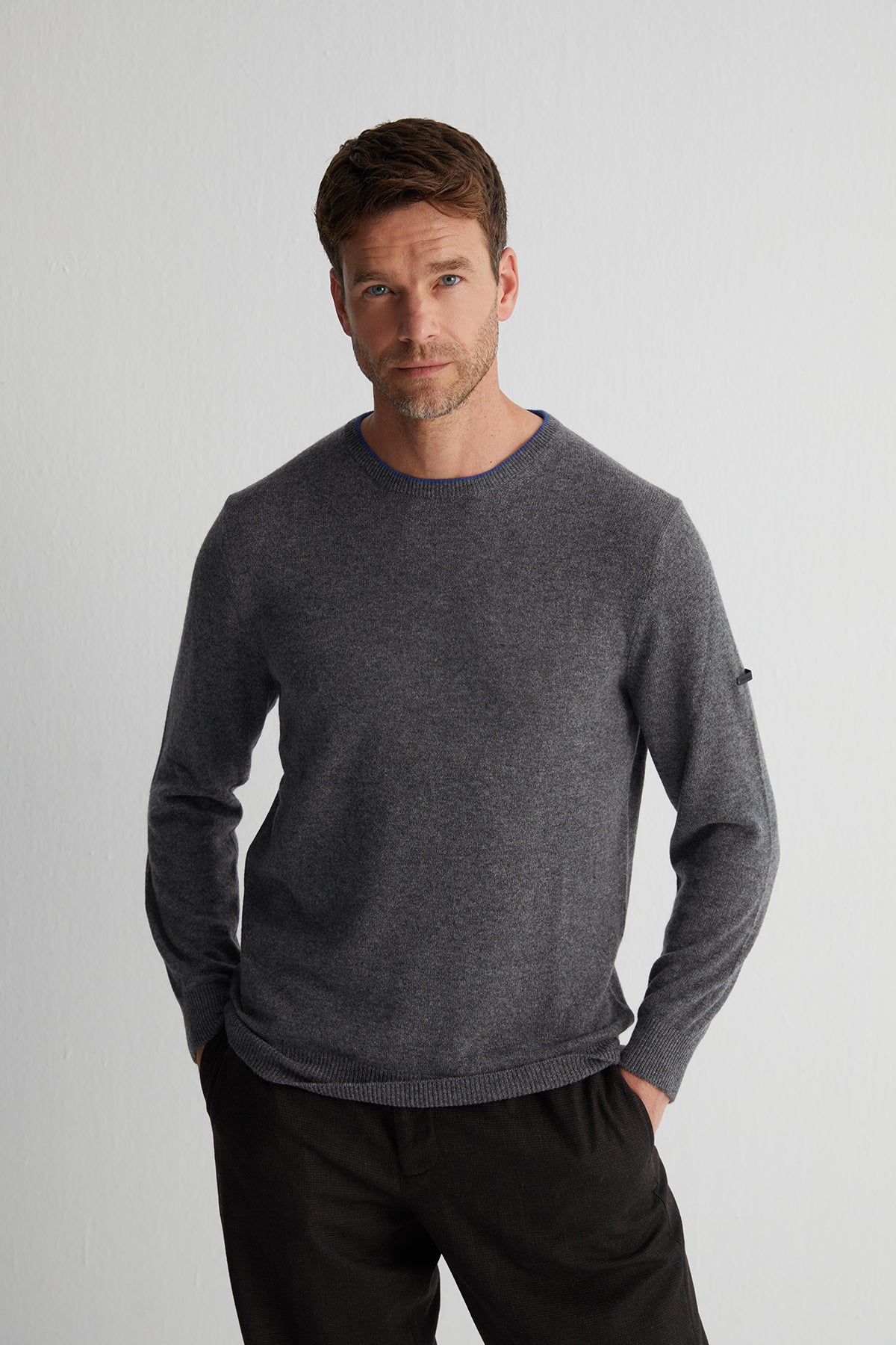 Koyu Gri Franco Saf Kaşmir Bisiklet Yaka Kazak