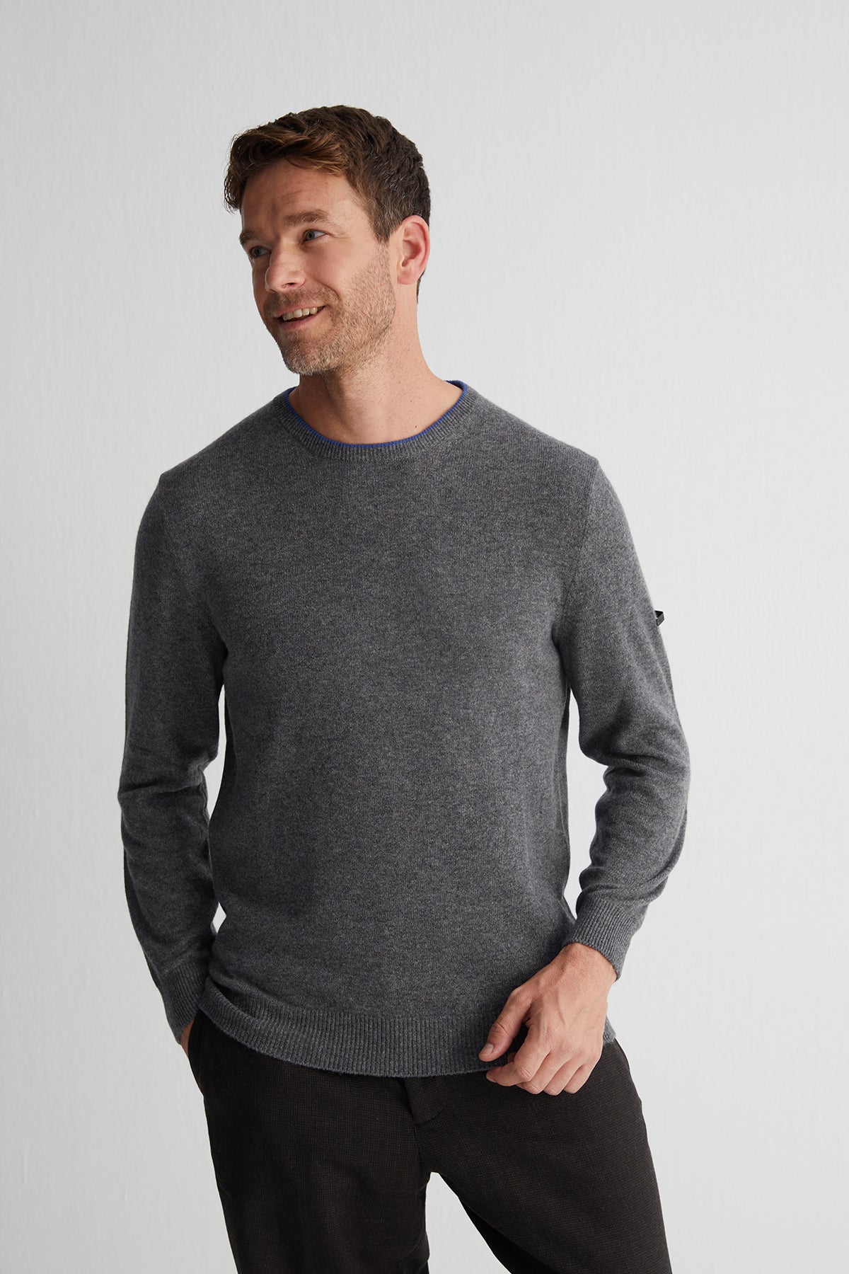 Koyu Gri Franco Saf Kaşmir Bisiklet Yaka Kazak