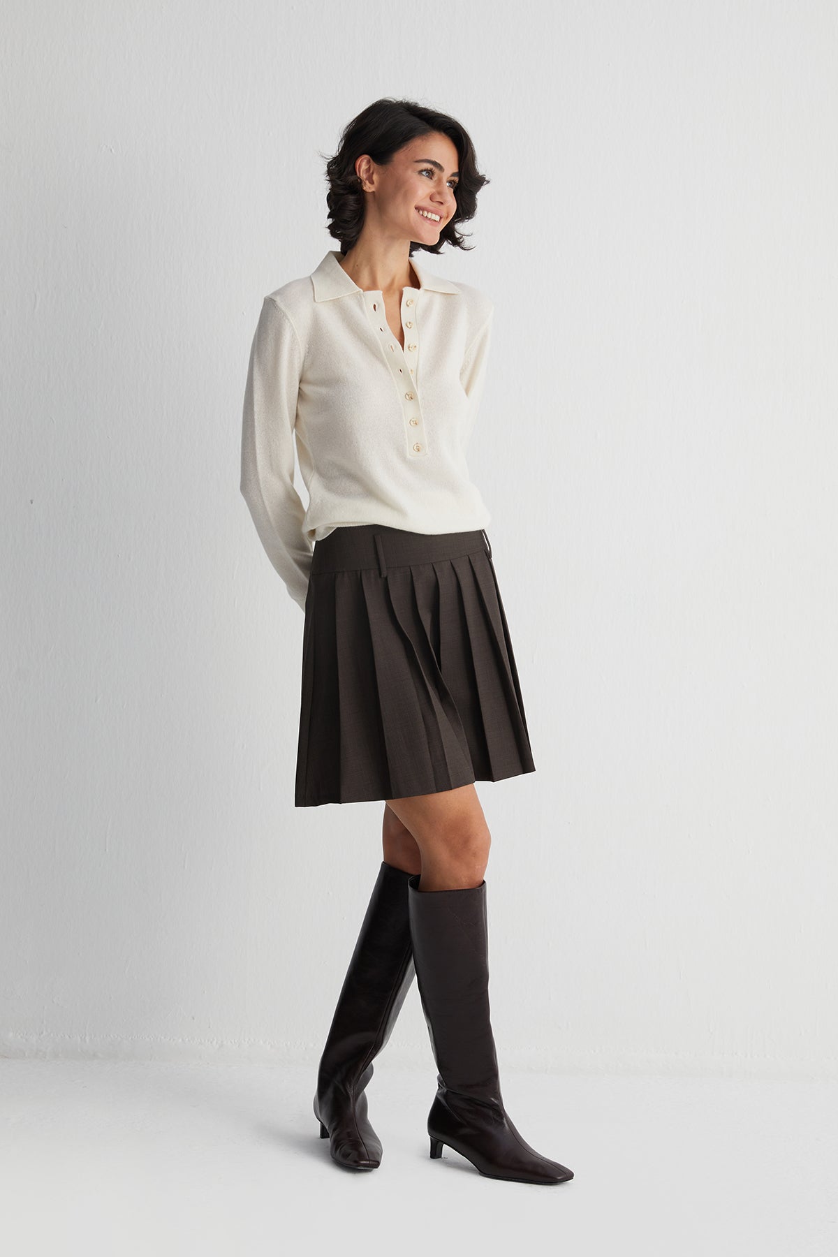 Ekru Vanessa Saf Kaşmir Polo Kazak