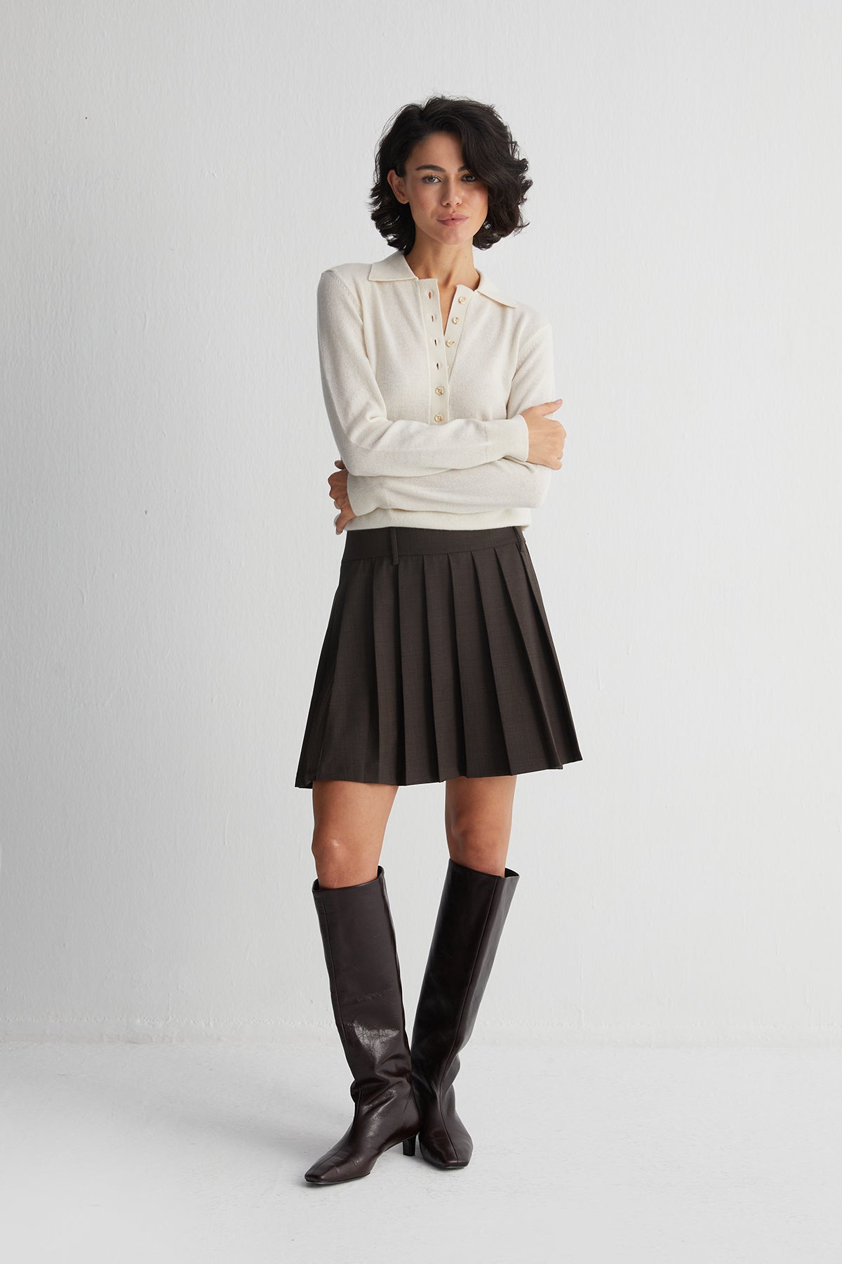 Ekru Vanessa Saf Kaşmir Polo Kazak