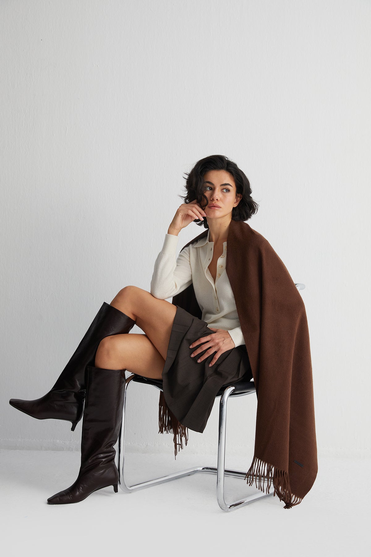 Ekru Vanessa Saf Kaşmir Polo Kazak